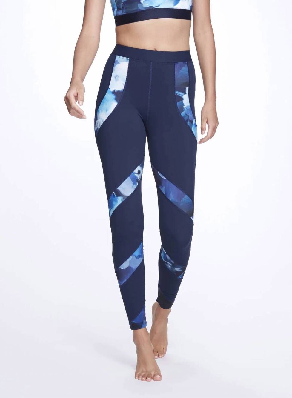 NEW MARCHESA ATHLEISURE florence high waist pull-on leggings in navy multi